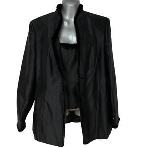 Vintage Escada Three Piece Suit Black Silk Mink Blazer Skirt Tank Womens Size 42